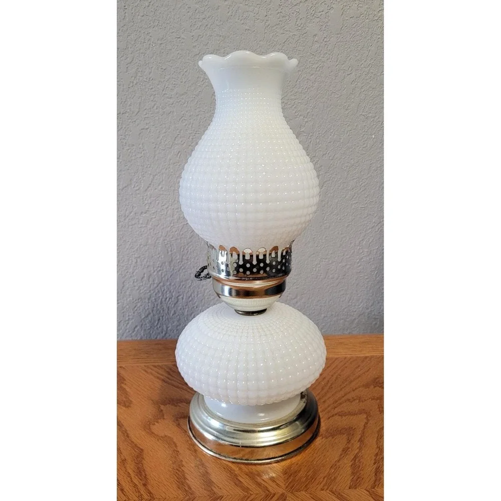 Unbranded Milk Glass Hobnail Hurricane Lamp Vintage 1960s - Read As Is